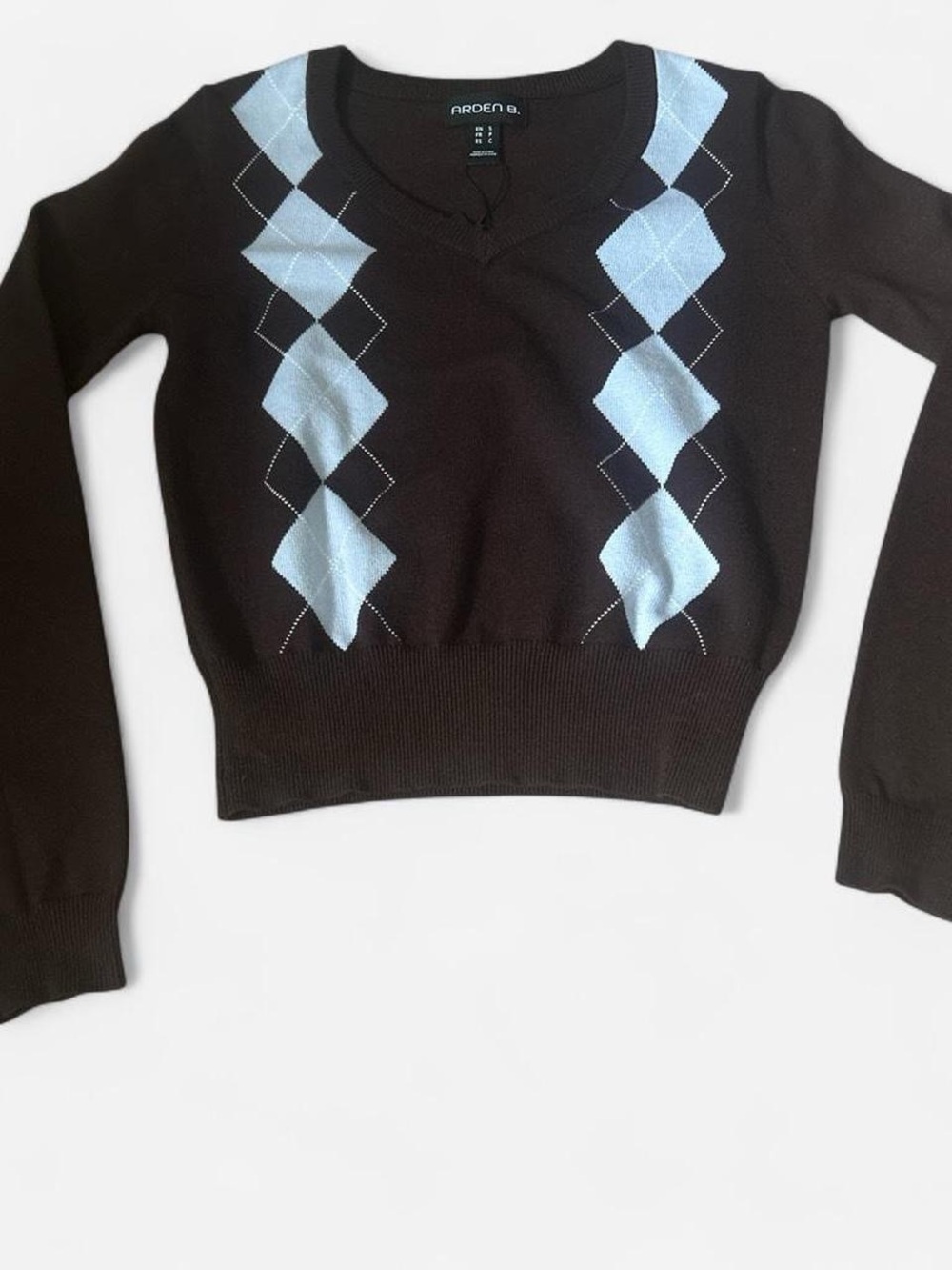 Arden B Black V-Neck Sweater with Light Blue Argyle Panels